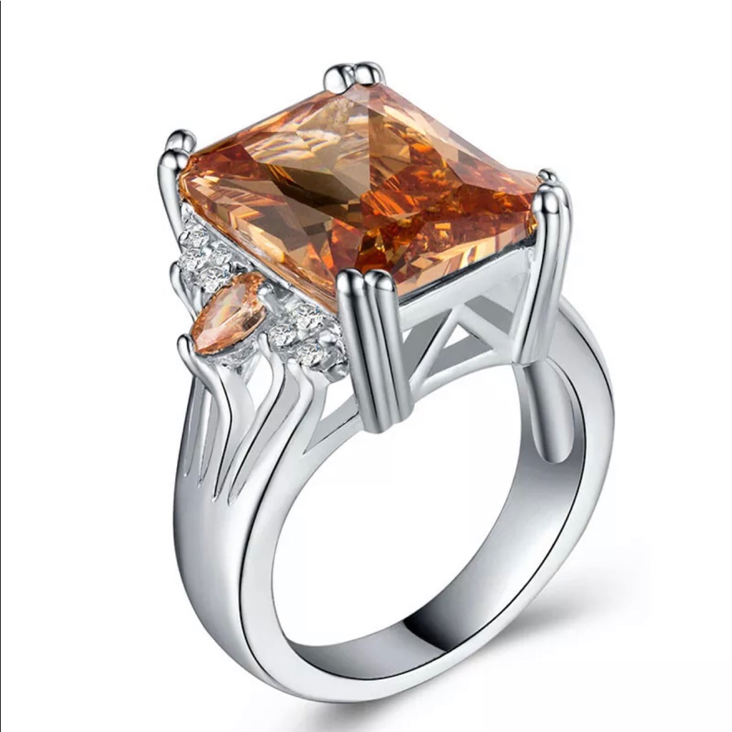 Champagne Princess Romance 7ct Ring, Cocktail Ring, Statement Ring, S925